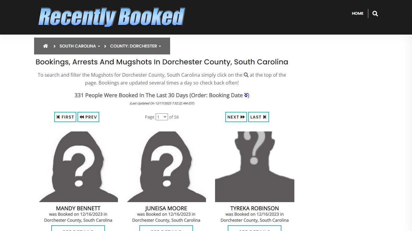 Bookings, Arrests and Mugshots in Dorchester County, South Carolina
